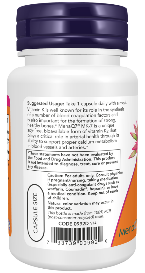 NOW MK-7 Vitamin K2 Capsules — product image 3 | FamiliaBoost