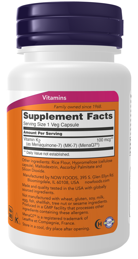 NOW MK-7 Vitamin K2 Capsules — product image 2 | FamiliaBoost