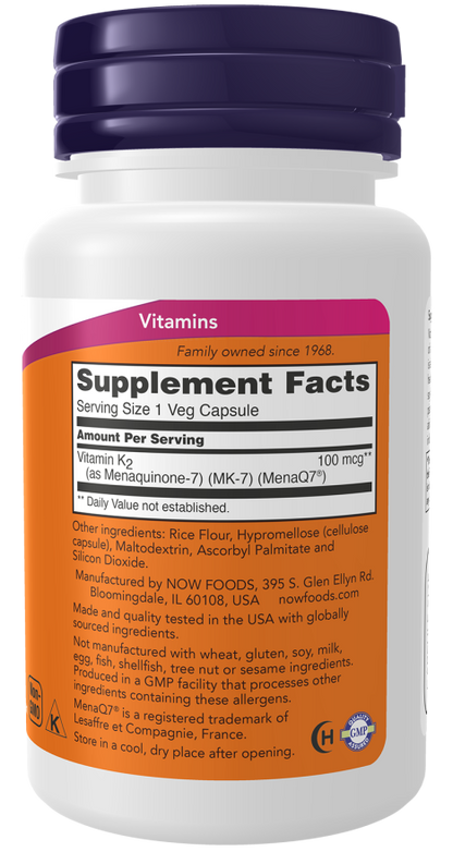 NOW MK-7 Vitamin K2 Capsules — product image 2 | FamiliaBoost