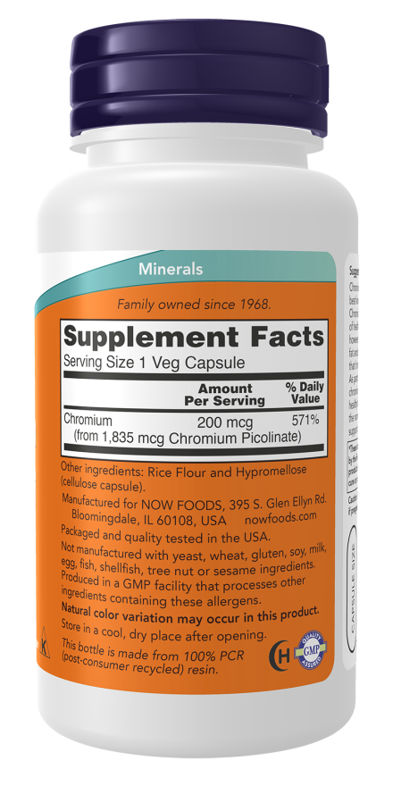 NOW Chromium Picolinate Capsules — product image 2 | FamiliaBoost