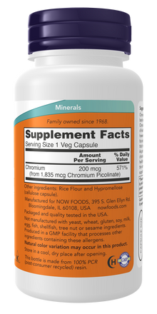 NOW Chromium Picolinate Capsules — product image 2 | FamiliaBoost