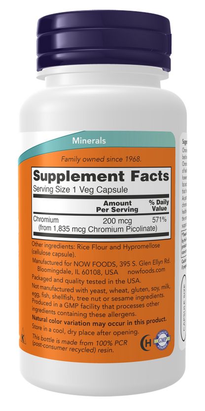 NOW Chromium Picolinate Capsules — product image 2 | FamiliaBoost