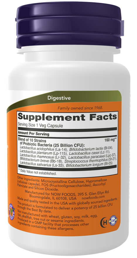 NOW Probiotic-10 25 Billion Veg Capsules — product image 2 | FamiliaBoost