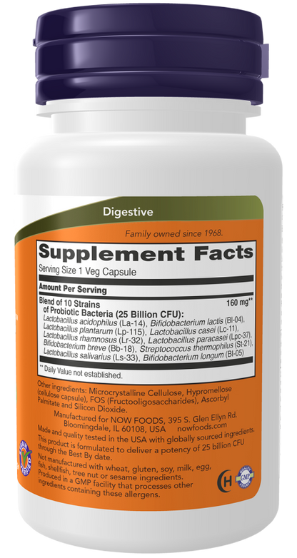 NOW Probiotic-10 25 Billion Veg Capsules — product image 2 | FamiliaBoost