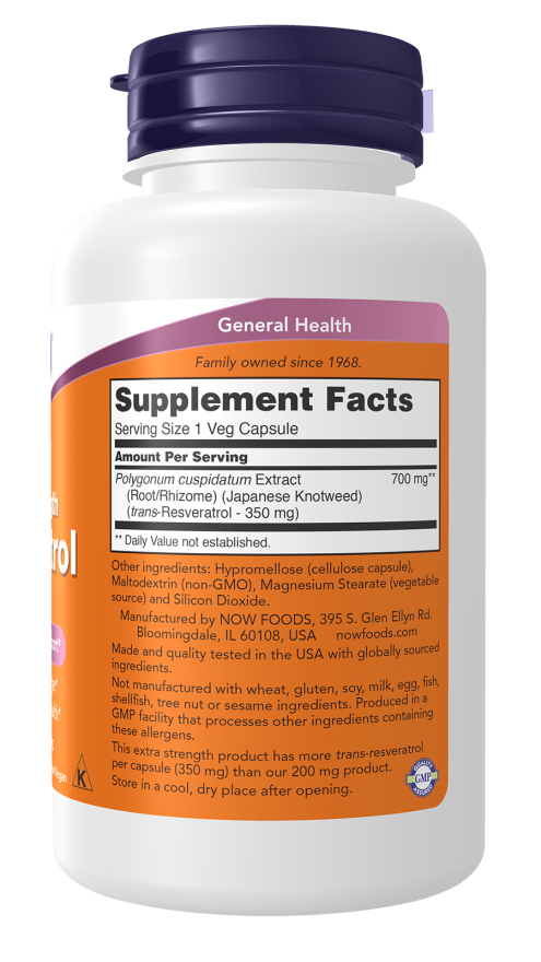 NOW Resveratrol Capsules — product image 2 | FamiliaBoost