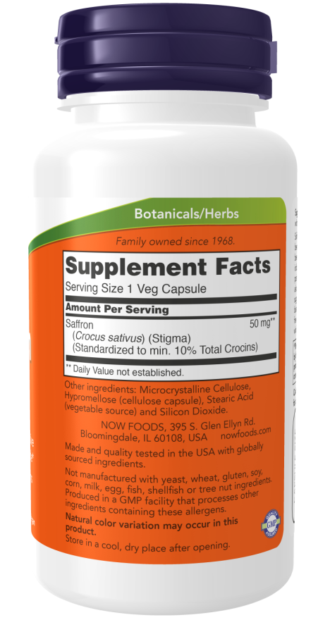 NOW Saffron 50mg Capsules — product image 2 | FamiliaBoost