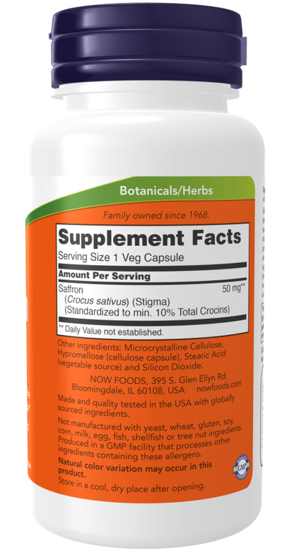 NOW Saffron 50mg Capsules — product image 2 | FamiliaBoost