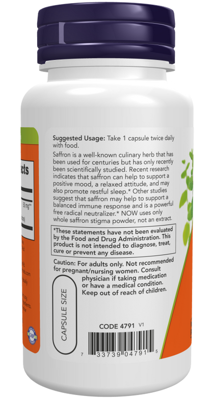 NOW Saffron 50mg Capsules — product image 3 | FamiliaBoost
