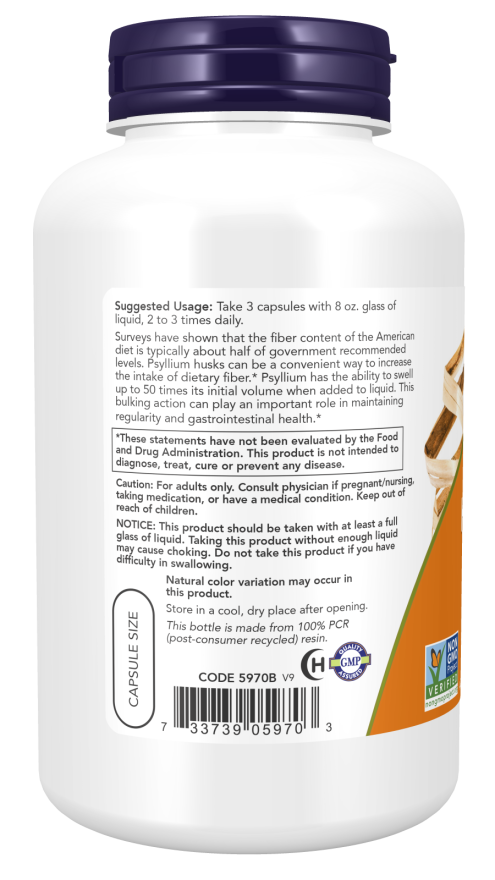 NOW Psyllium Husk Veg Capsules — product image 2 | FamiliaBoost