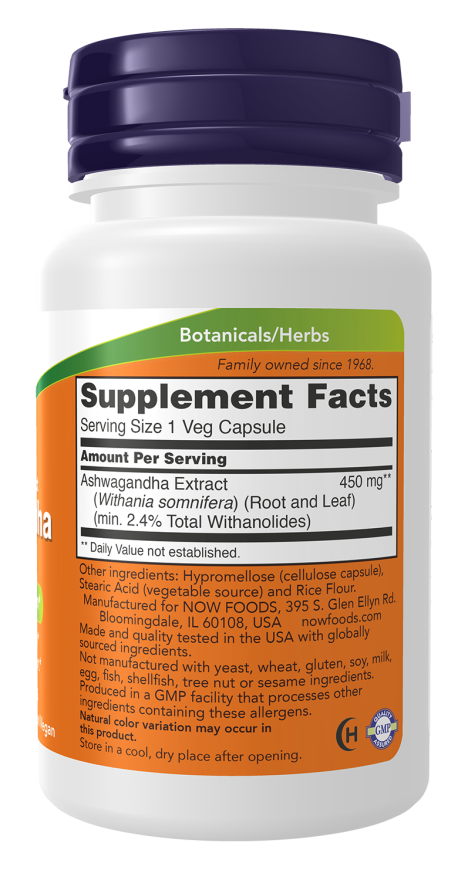 NOW Ashwagandha 450mg Capsules — product image 2 | FamiliaBoost