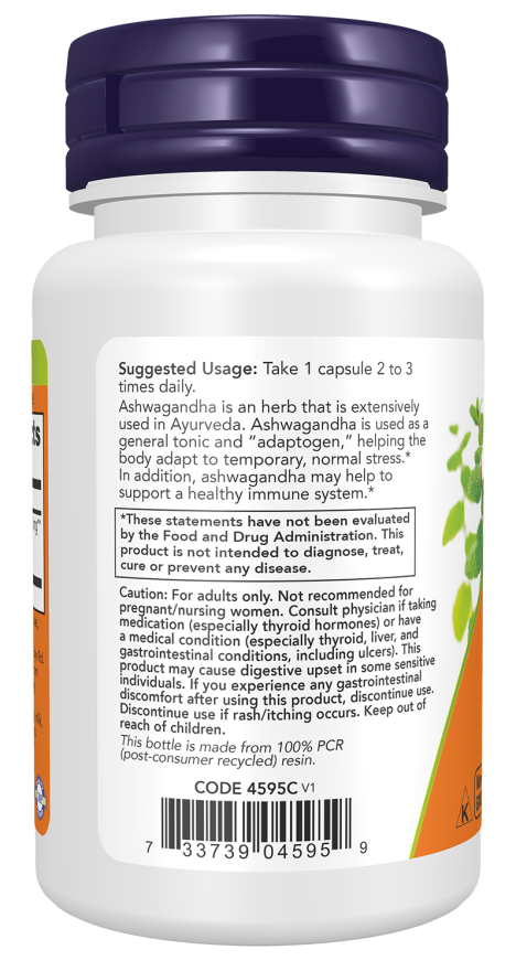 NOW Ashwagandha 450mg Capsules — product image 3 | FamiliaBoost