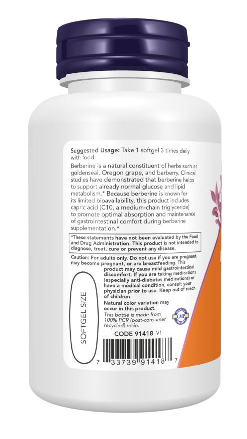 NOW Berberine Glucose Support Softgels — product image 3 | FamiliaBoost