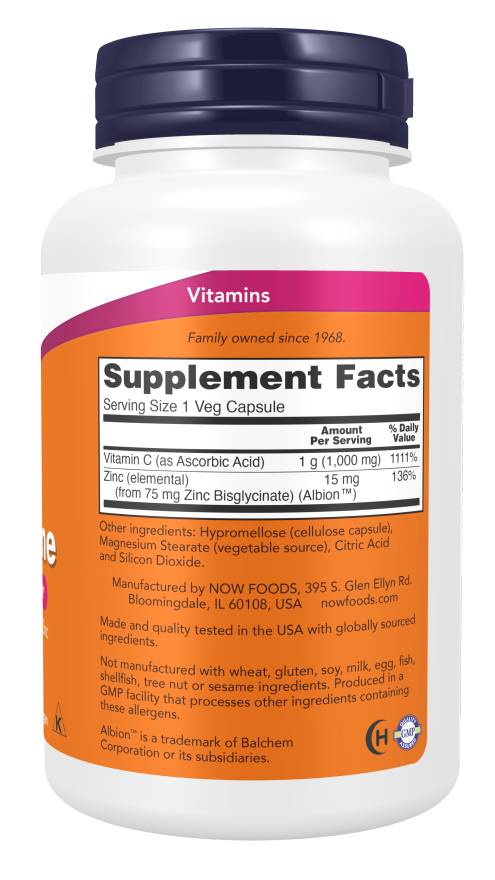 NOW C-1000 Zinc Immune Capsules — product image 2 | FamiliaBoost
