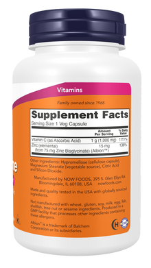 NOW C-1000 Zinc Immune Capsules — product image 2 | FamiliaBoost