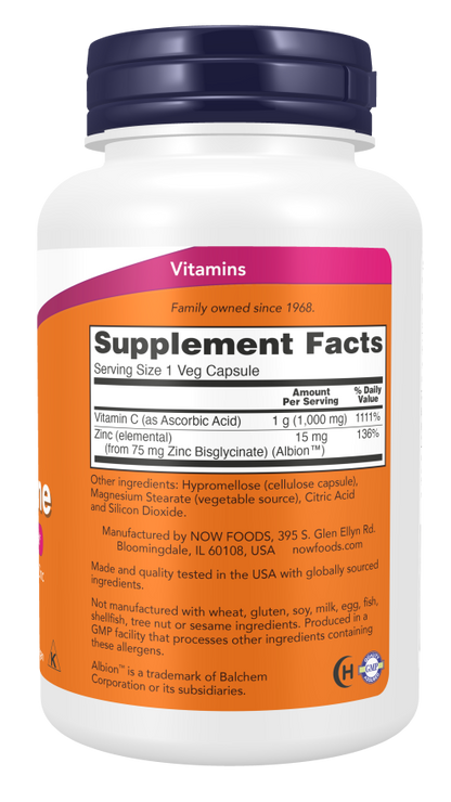 NOW C-1000 Zinc Immune Capsules — product image 2 | FamiliaBoost