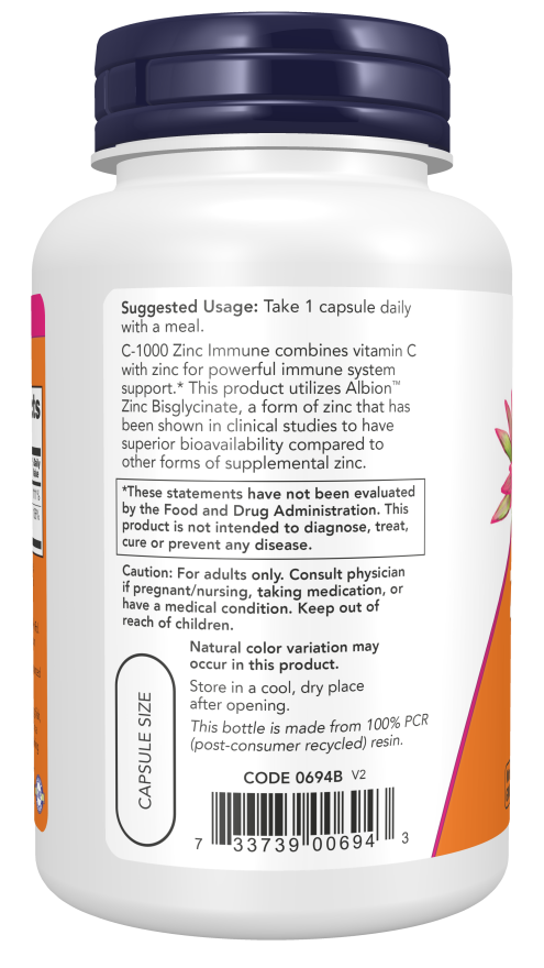 NOW C-1000 Zinc Immune Capsules — product image 3 | FamiliaBoost