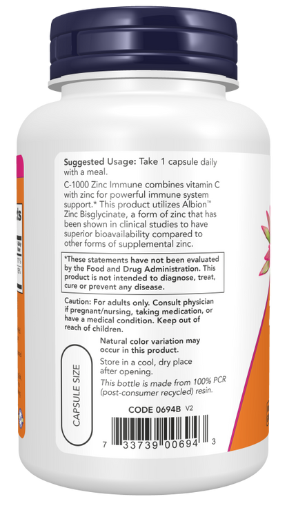 NOW C-1000 Zinc Immune Capsules — product image 3 | FamiliaBoost
