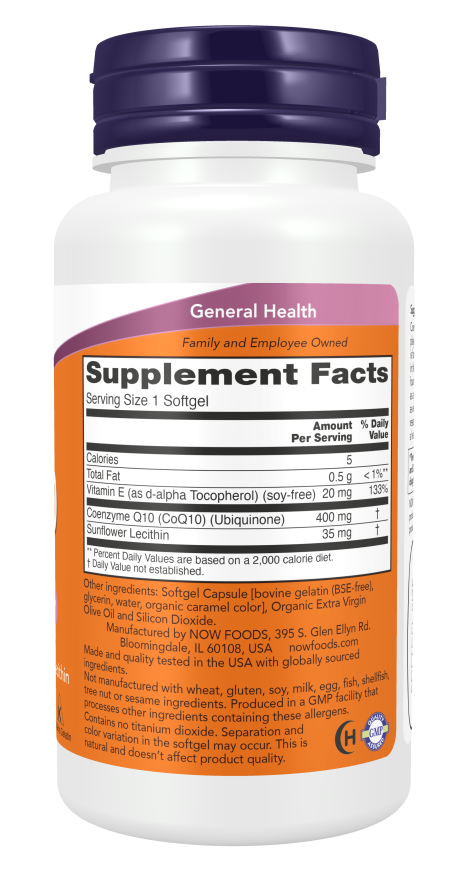 NOW CoQ10 400mg SoftGels — product image 2 | FamiliaBoost