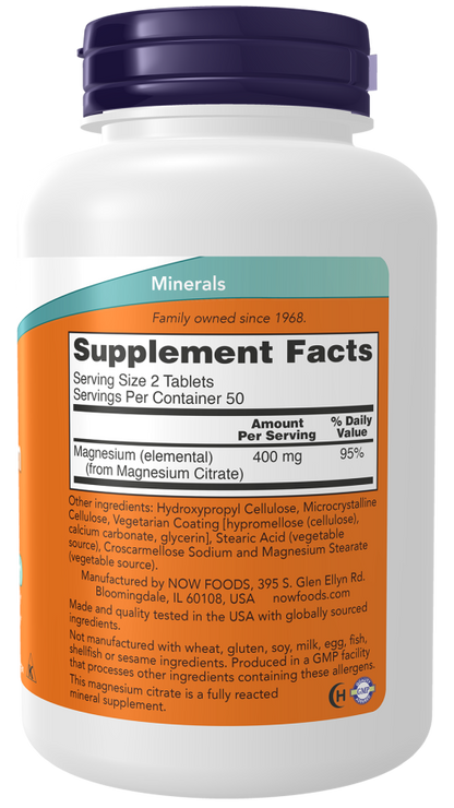 NOW Magnesium Citrate Tablets — product image 2 | FamiliaBoost