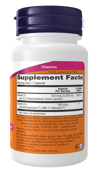 NOW Mega D3 & MK-7 Capsules — product image 2 | FamiliaBoost