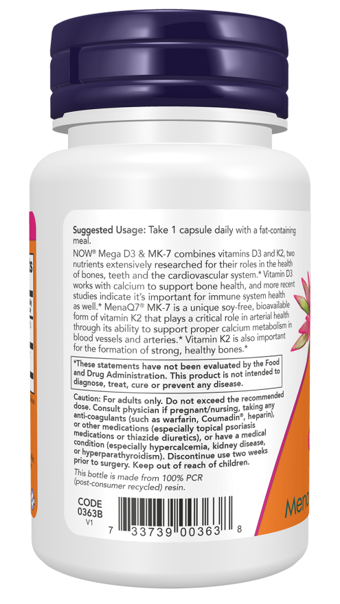 NOW Mega D3 & MK-7 Capsules — product image 3 | FamiliaBoost