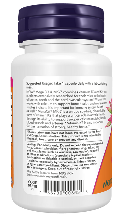 NOW Mega D3 & MK-7 Capsules — product image 3 | FamiliaBoost