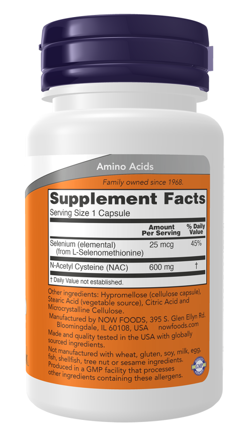 NOW NAC 600mg Capsules — product image 2 | FamiliaBoost