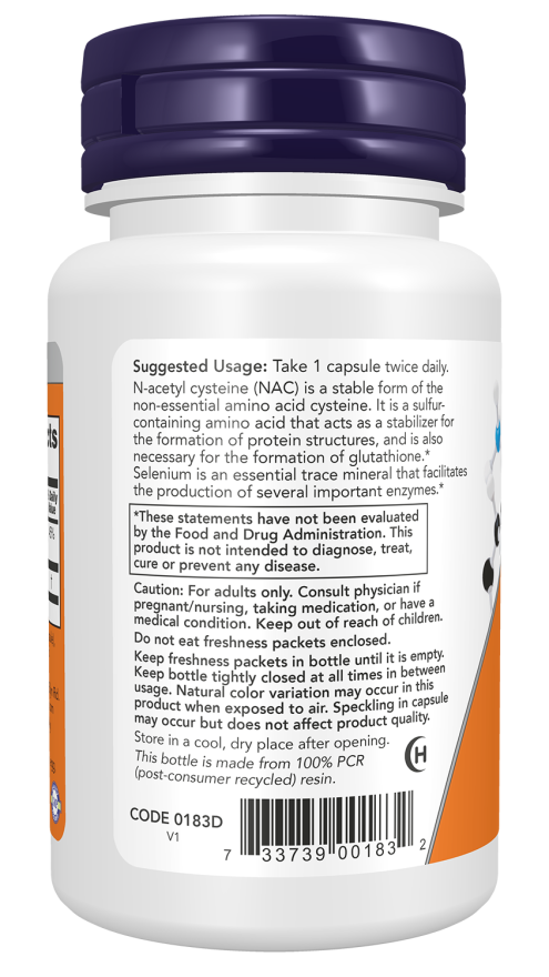 NOW NAC 600mg Capsules — product image 3 | FamiliaBoost