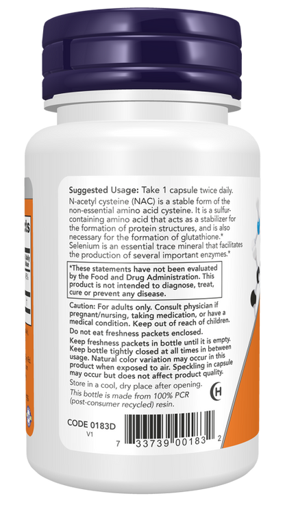 NOW NAC 600mg Capsules — product image 3 | FamiliaBoost