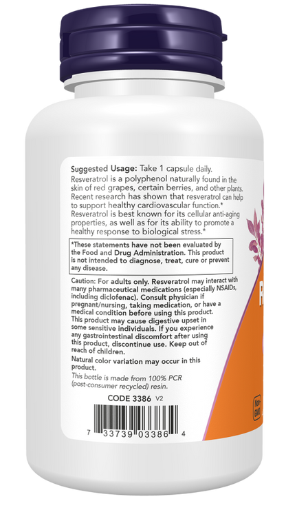NOW Resveratrol Capsules — product image 3 | FamiliaBoost