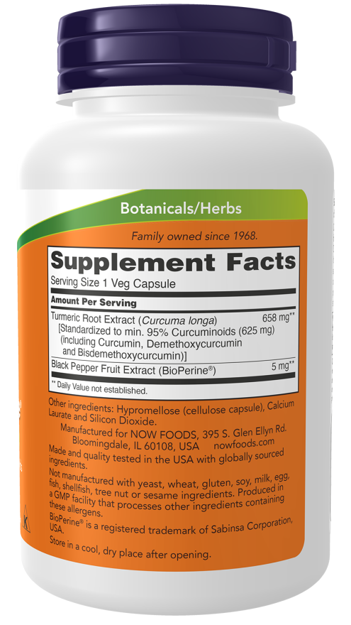 NOW Turmeric Curcumin with BioPerine Capsules — product image 2 | FamiliaBoost