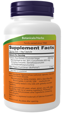 NOW Turmeric Curcumin with BioPerine Capsules — product image 2 | FamiliaBoost