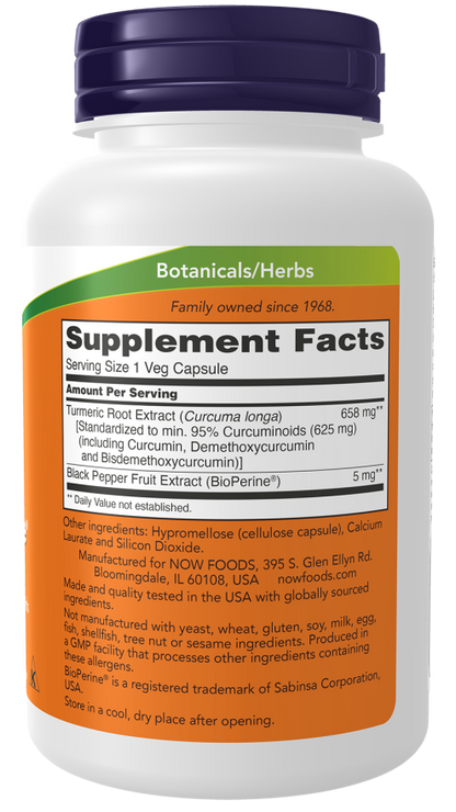 NOW Turmeric Curcumin with BioPerine Capsules — product image 2 | FamiliaBoost