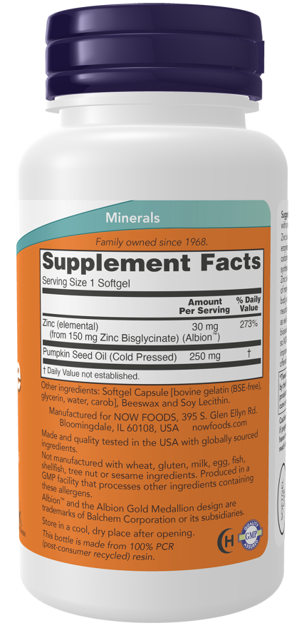 NOW Zinc Glycinate SoftGels — product image 2 | FamiliaBoost