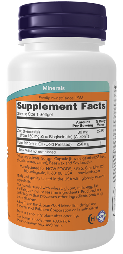 NOW Zinc Glycinate SoftGels — product image 2 | FamiliaBoost