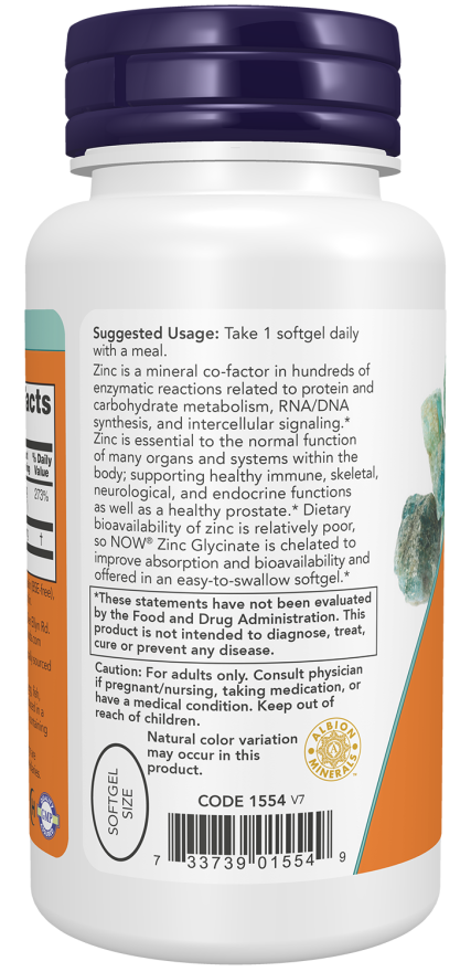 NOW Zinc Glycinate SoftGels — product image 3 | FamiliaBoost